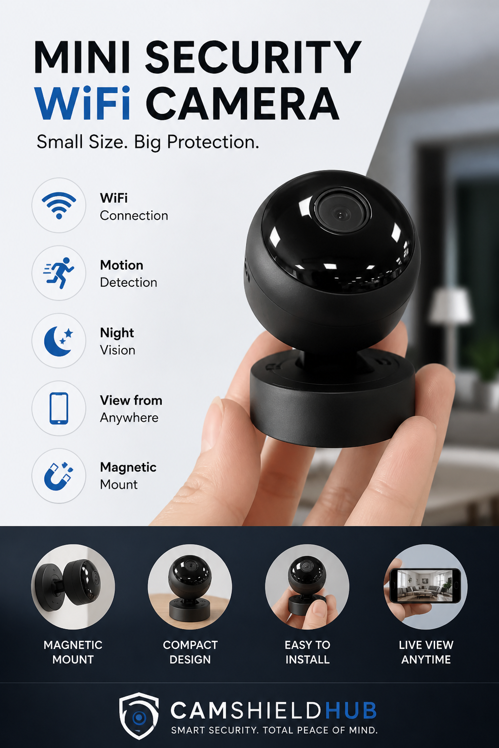 Mini WiFi Security Camera with Night Vision for Home Surveillance